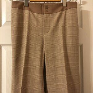 Camel And Cream Plaid Wool Blend Trousers